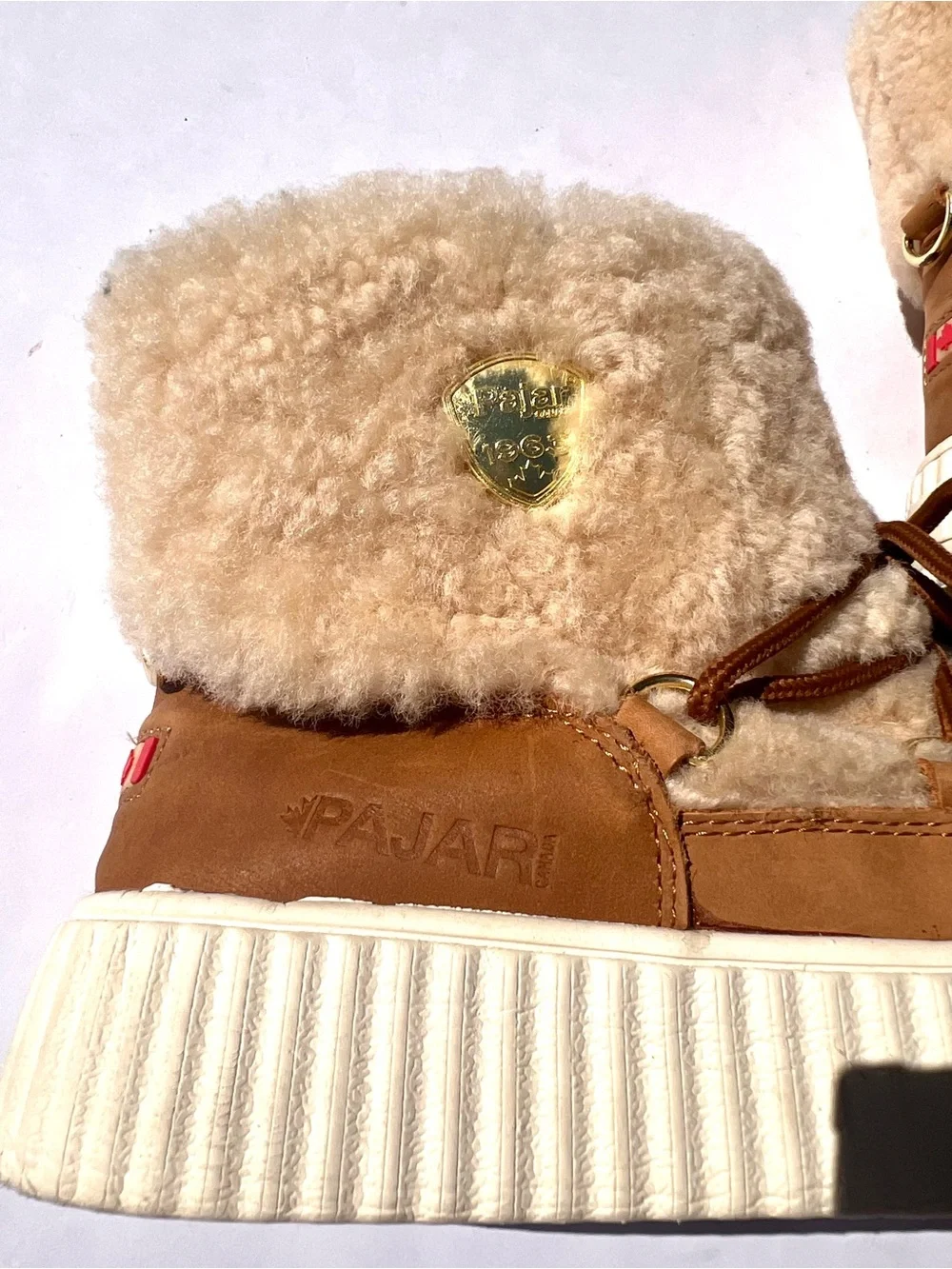 Pajar CANADA Ceria Sneaker Boot - Sherling Lined Bootie - in Cream & Tan Fur